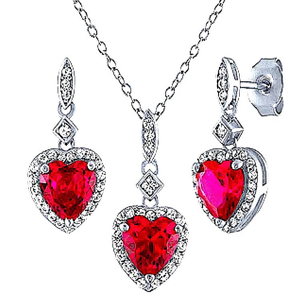 Sterling Silver Ruby & White Sapphire Necklace and Earring Set